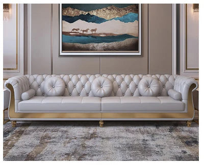 Luxury Nordic Style Living Room Furniture Sofas Sets With Button Tufted Nappa Leather 1-4 Seats Sofa for Home Hotel Apartment