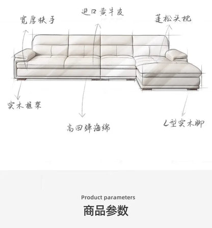 The first layer of cowhide leather sofa living room combination modern simple size apartment cream style leather sofa