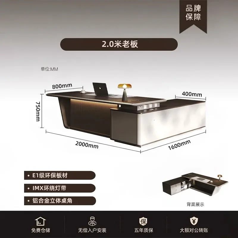 High Quality Light LuxuryOffice Desk Boss L Shaped Work Manager Computer Desks Executive Shelf Escritorio Oficina Furniture