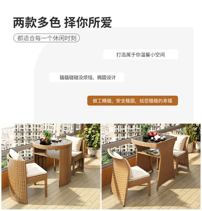 Balcony Small Table and Chair Tea Table and Chair Kit Outdoor Garden Combination Leisure Storage Rattan Knitting Small Table and