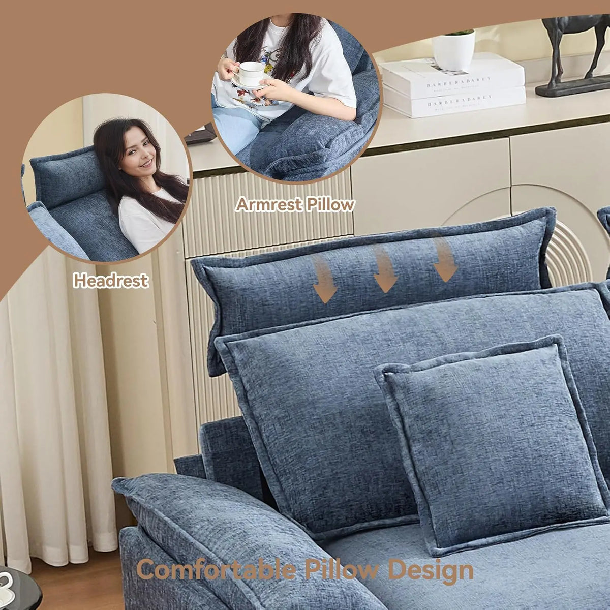 46''Cloud Oversized Sofa Chair with Detachable Headrest, Upholstered Comfy Arm Accent Chair with Ottoman,Modern, Customized