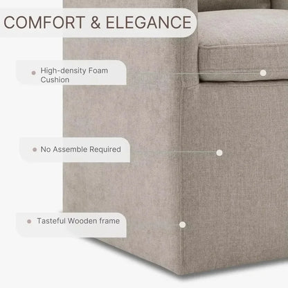 Khaki Upholstered Dining Chair with Casters, Modern Accent Armchair for Dining Room, Bedroom, Living Room, and Reading Room