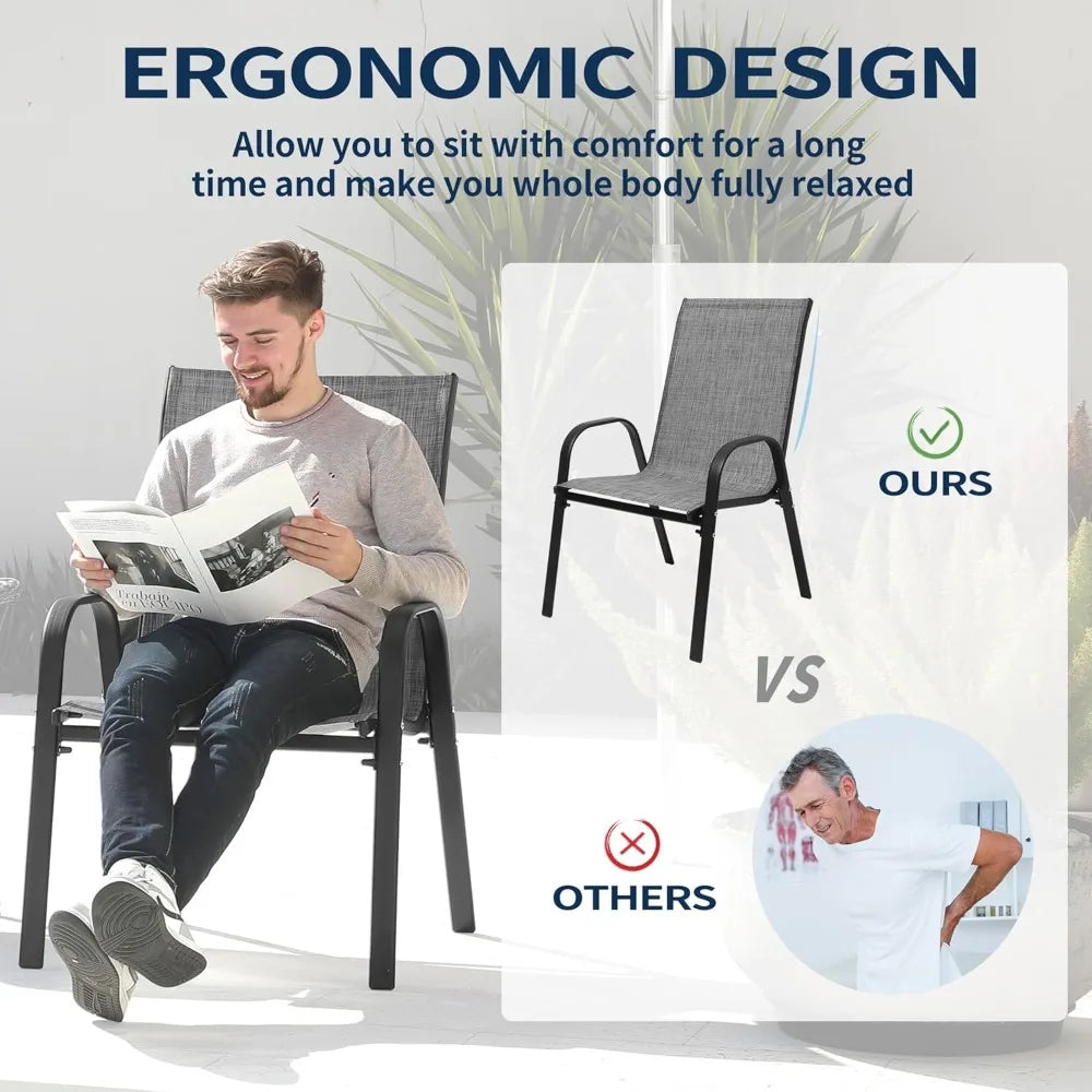 Patio Chairs Set of 6, Outdoor Dining Chairs with All Weather Lightweight Textilene, Lawn Chairs 300Lbs Capacity for Backyard De