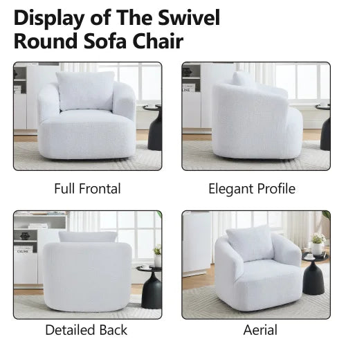 360° Swivel Single Sofa Chair (White) - Teddy Fleece Upholstery, High-Resilience Sponge, Soft Pillow & No Assembly Needed
