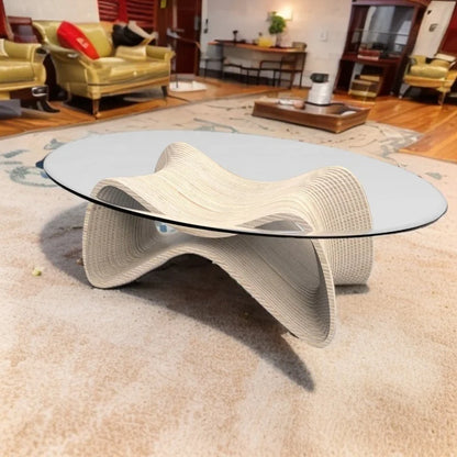 Contemporary Coffee Table, 42.5 x 28.5 x 16.1 with Tempered Glass, Natural Wood Finish for Living Room