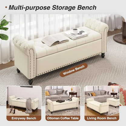 Modern 55" Faux Leather Storage Bench for Bedroom - End of Bed Bench with Lift-up Seat, Multi-Functional Footboard & Window Seat