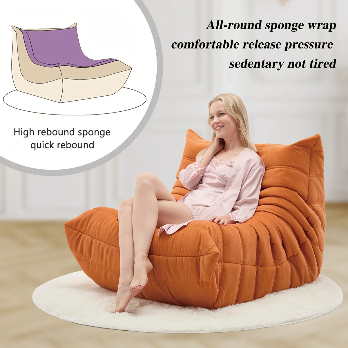 Ergonomic Memory Sponge Bean Bag Chair - Comfortable adult suede lounge chair for reading and gaming, perfect for home decor