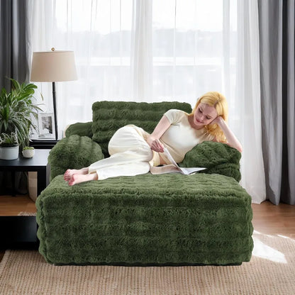 Chaise Lounge Chair Green Boneless Couch Oversized Reading Chair Upholstered Bubble Fleece Cloud Couch Sofa Recliner Bed