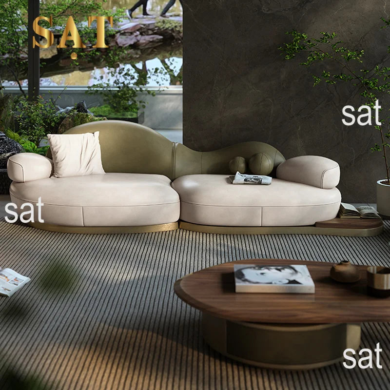#French Luxury Fabric Sectional Sofa Modern Design Wood Legs Apartment Living Room High-End Special-Shaped
