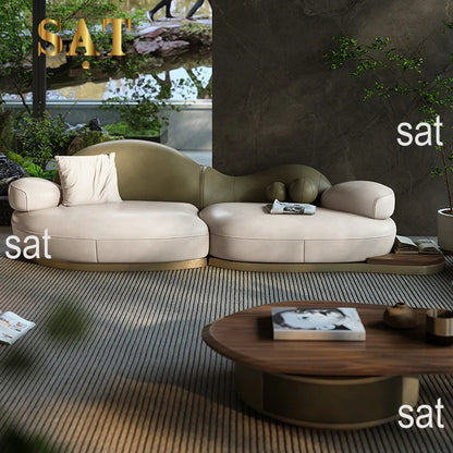 #French Luxury Fabric Sectional Sofa Modern Design Wood Legs Apartment Living Room High-End Special-Shaped