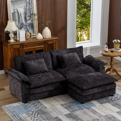 Convertible Sectional Sofa,  Chenille Fabric Double-Upholstered Comfy Sleeper Sofa