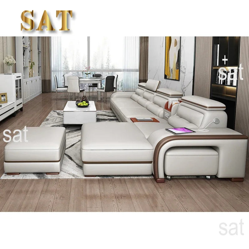 A Foshan High Quality Large L Shaped Corner Sofa Set Home Furniture Modern Luxury Modular Living Room Big Sectional Leather Sofa