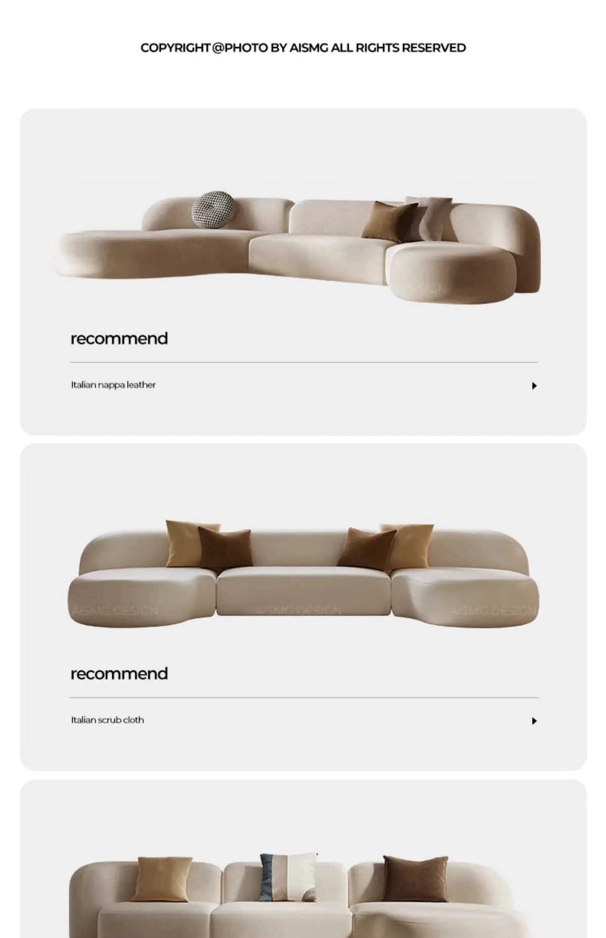 Italian Sofa Living Room Simple Fabric Affordable Luxury Fashion Special-Shaped Arc Cream Style Corner Combination