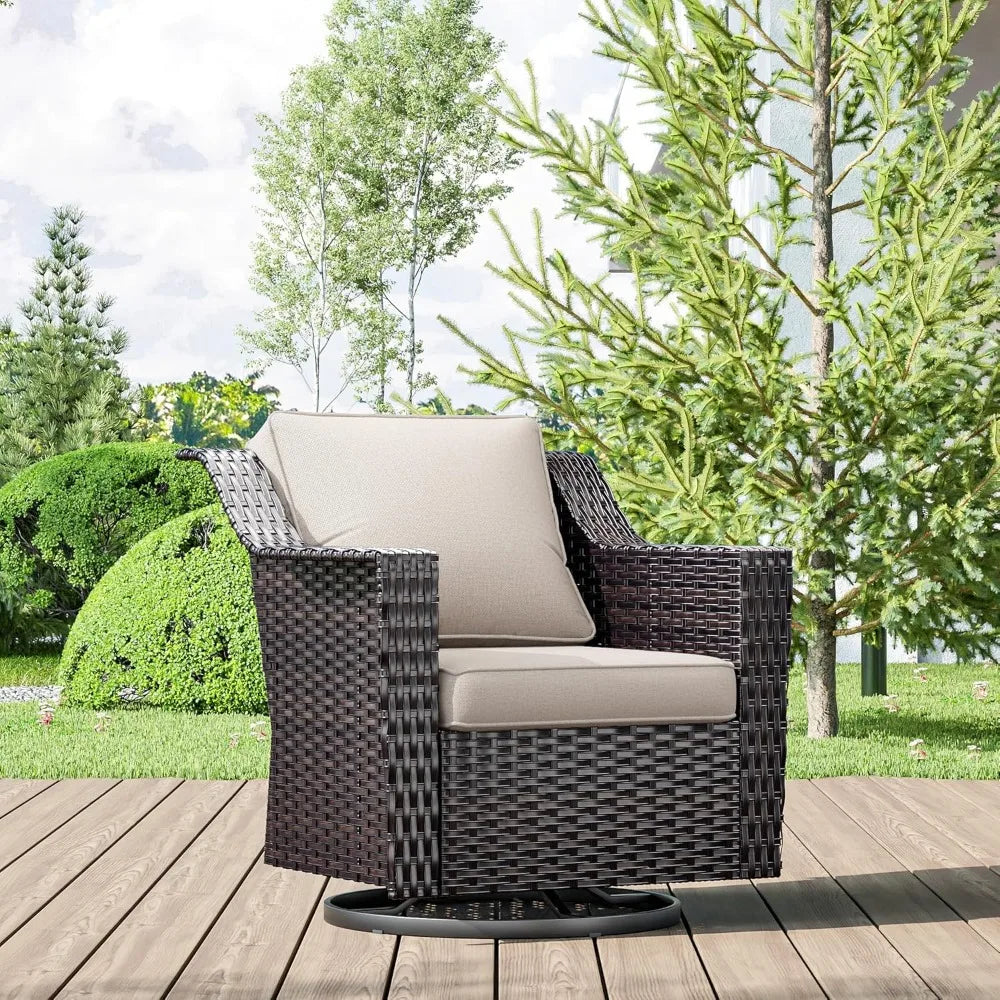 Wicker Patio Swivel Chairs, Outdoor Rocking Chair with Wide Armrest, Thickened Cushions, Patio Rattan Furniture for Deck, Porch
