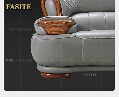 New Chinese black gold wood leather sofa high-end luxury villa living room simple concubine corner household solid wood