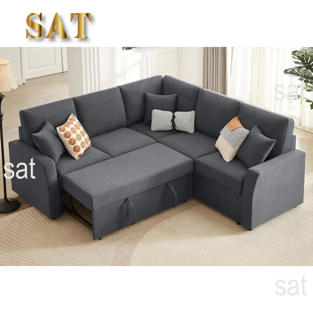 Sofa Bed, 85 Inch Reversible L Shape Couch with Pull Out Bed & Storage Seat,