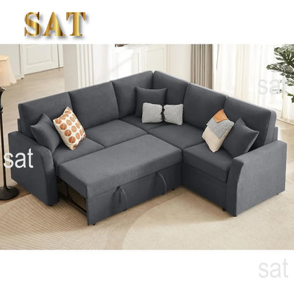 Sofa Bed, 85 Inch Reversible L Shape Couch with Pull Out Bed & Storage Seat,