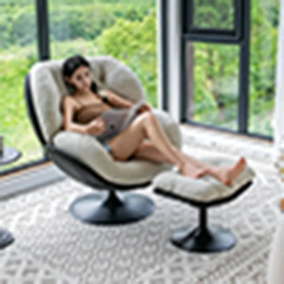 Ergonomic Reclining Chair for Living Room, Grey Nordic Style, Back Support, Rotating Footrest, Luxury Decoration