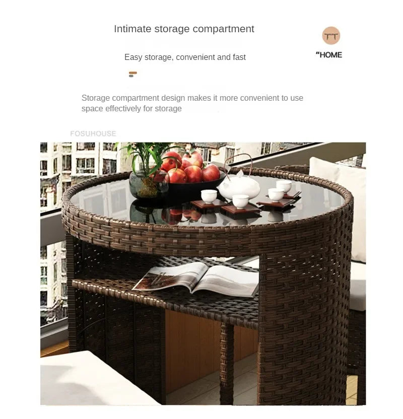 European Rattan Garden Furniture Sets Home Balcony Patio Furniture Creative Open-air Garden Furniture Combination Outdoor Set F
