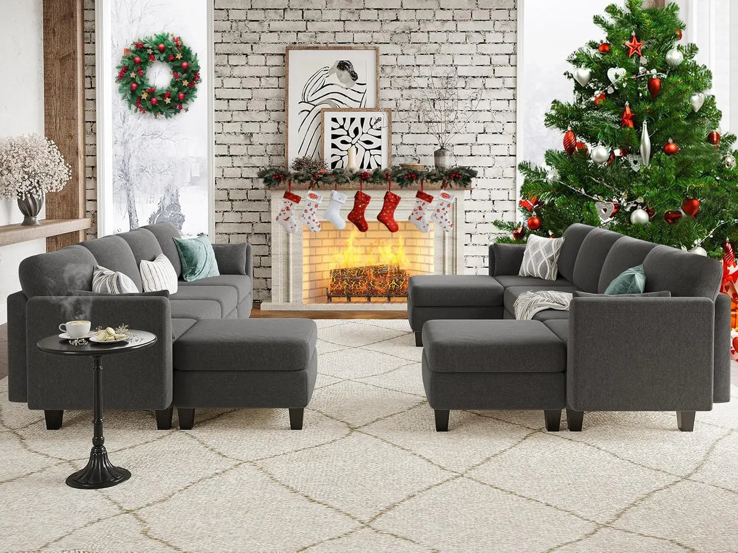 Convertible U Shaped Sofa Couch with High Density Memory Foam, 6 Seat Comfy Modular Sofa Couch for Living Room