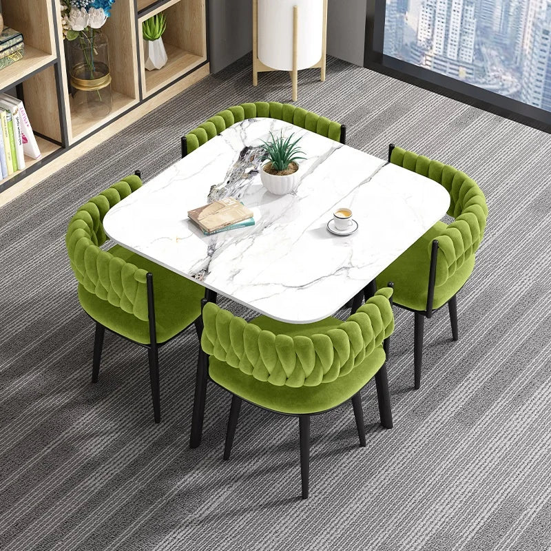 Customized Light Luxury Dining Table and Chair Set Square Rock Slab for Small Apartment Dining Room Furniture