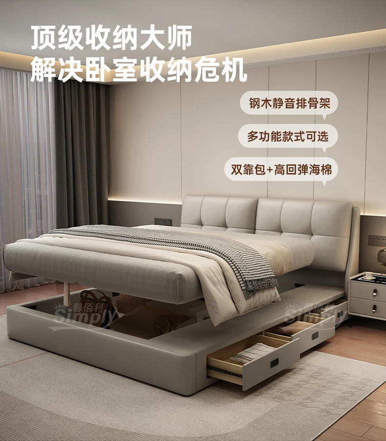 Queen Storage Bed Bedroom King Size Double Modern Frame Bed Headboard Luxury Sleeping Camas De Dormitorio Home Accessories