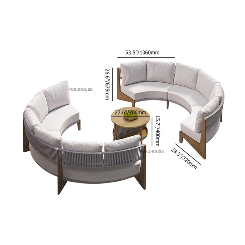 Designer Round Outdoor Sofas Combination Nordic Solid Wood Open-air Lounge Chair Home Patio Furniture Leisure Garden Sofa Chair