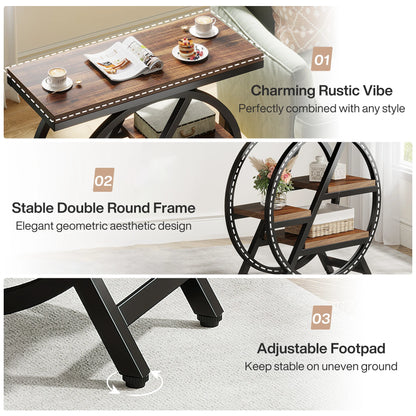 Tribesigns End Table for Living Room, 3-Tier Narrow Side Table with Storage, Wood Sofa Side Table with Geometric Metal Frame