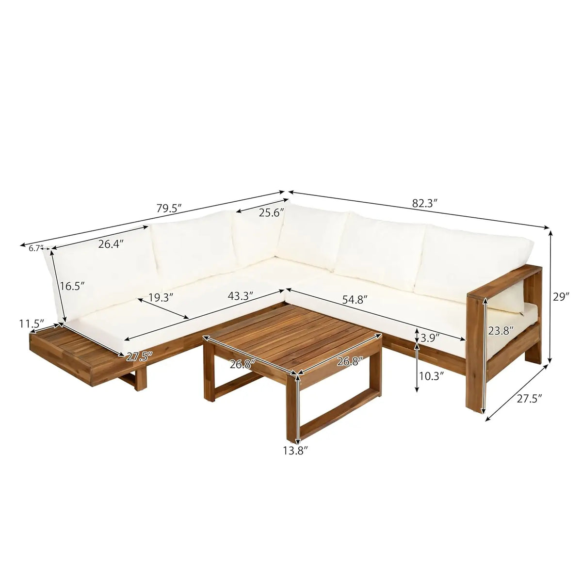 Acacia Wood 4pc Outdoor Sectional Sofa Set with Cushions and Slatted Design - Modern Patio, Deck & Garden Seating, Customized