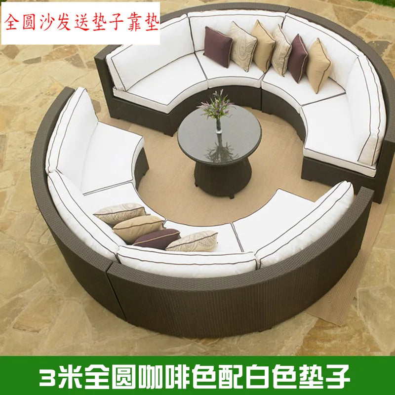 Outdoor round rattan sofa combination garden courtyard semi-circular rattan chair outdoor hotel curved living room
