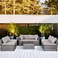 --Wicker Outdoor Sectional Sofa SetPE Rattan Patio Conversation Set WithCushions And Coffee Tablefor Outside,Garden,Poolside,Por