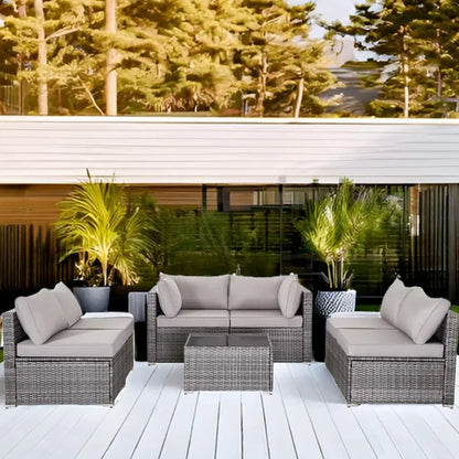 --Wicker Outdoor Sectional Sofa SetPE Rattan Patio Conversation Set WithCushions And Coffee Tablefor Outside,Garden,Poolside,Por