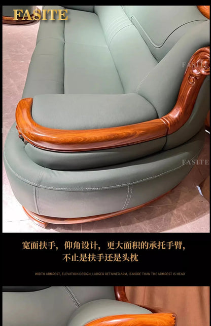 New Chinese-style simple ebony leather sofa luxury villa living room size apartment solid wood furniture corner combination