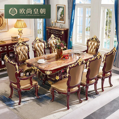 European solid wood marble family villa hotel large dining table and chair combination with locker rectangle