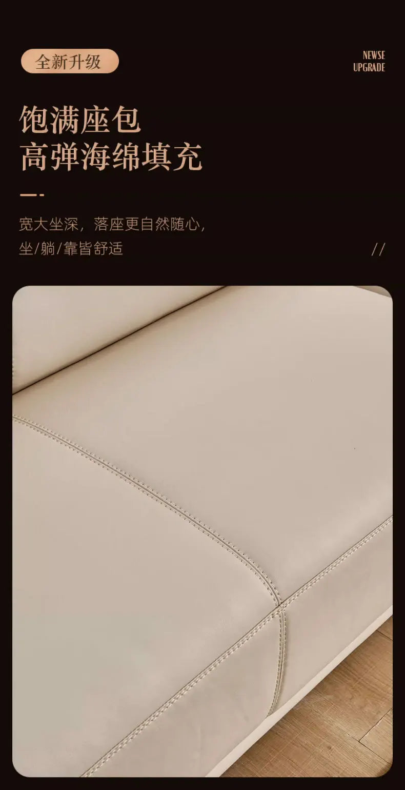 New Chinese style, leather, sofa, combination, all solid wood, luxury, living room