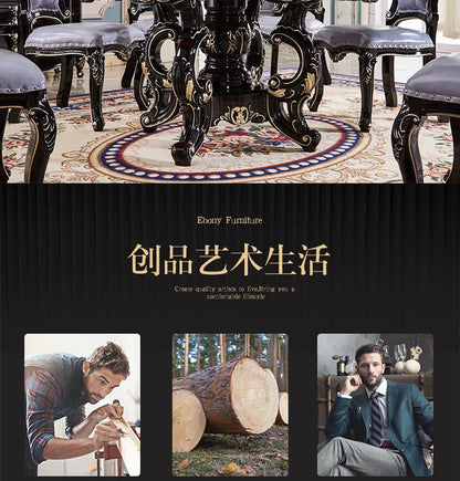 European marble dining table and chair combination American round table ebony French solid wood round home