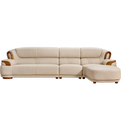 New Chinese style, leather, sofa, combination, all solid wood, luxury, living room