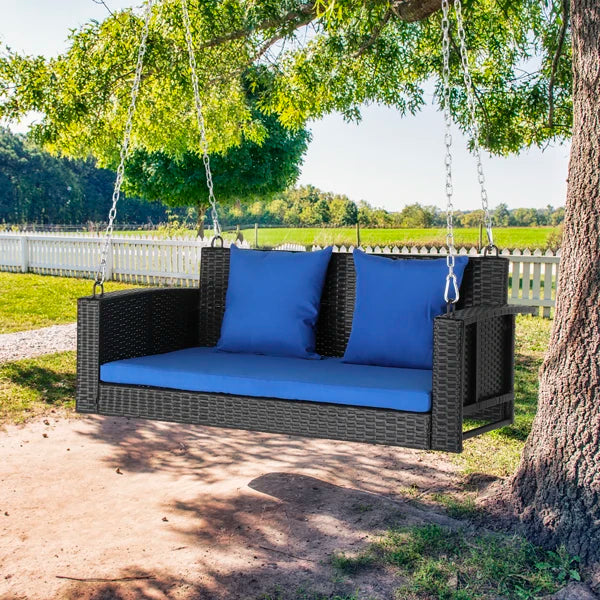 #For Heavy Duty 800 LBS Wicker Hanging Porch Swing with Cushions & Chains,  Outdoor Rattan Swing Bench for Garden, Yard&