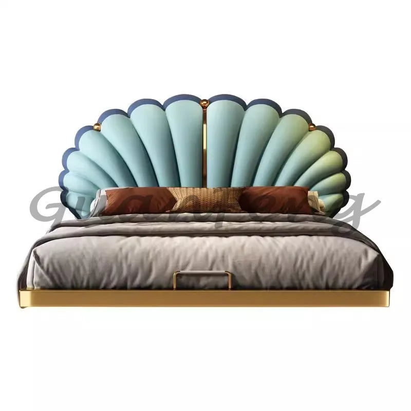 Floating Princess Bed European Genuine Leather Vintage Solid Wood Bed Light Luxury High Quality Cama De Casal Bedroom Furniture
