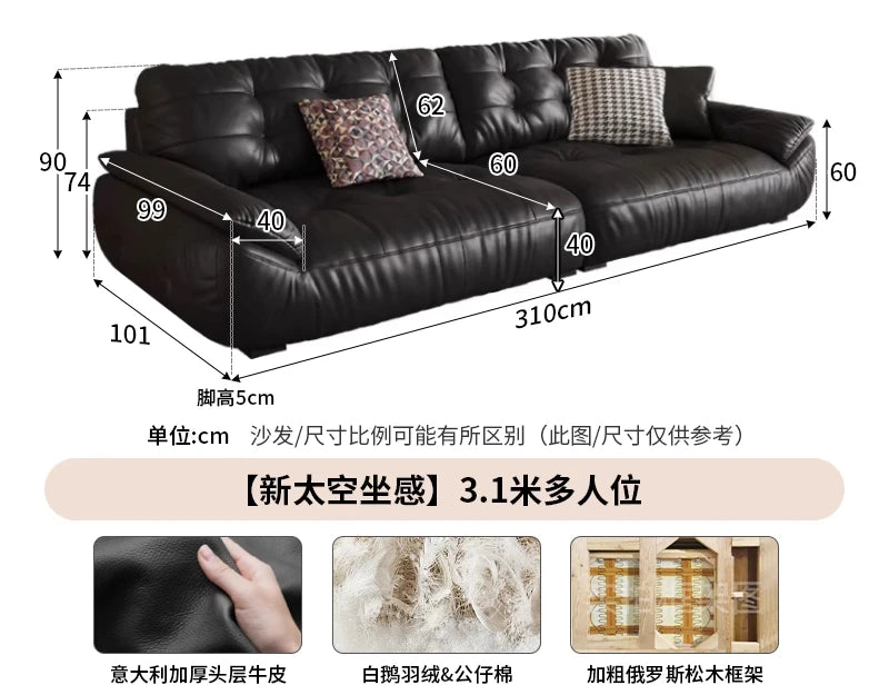 Leather sofa, Italian retro style small apartment, antique style sofa
