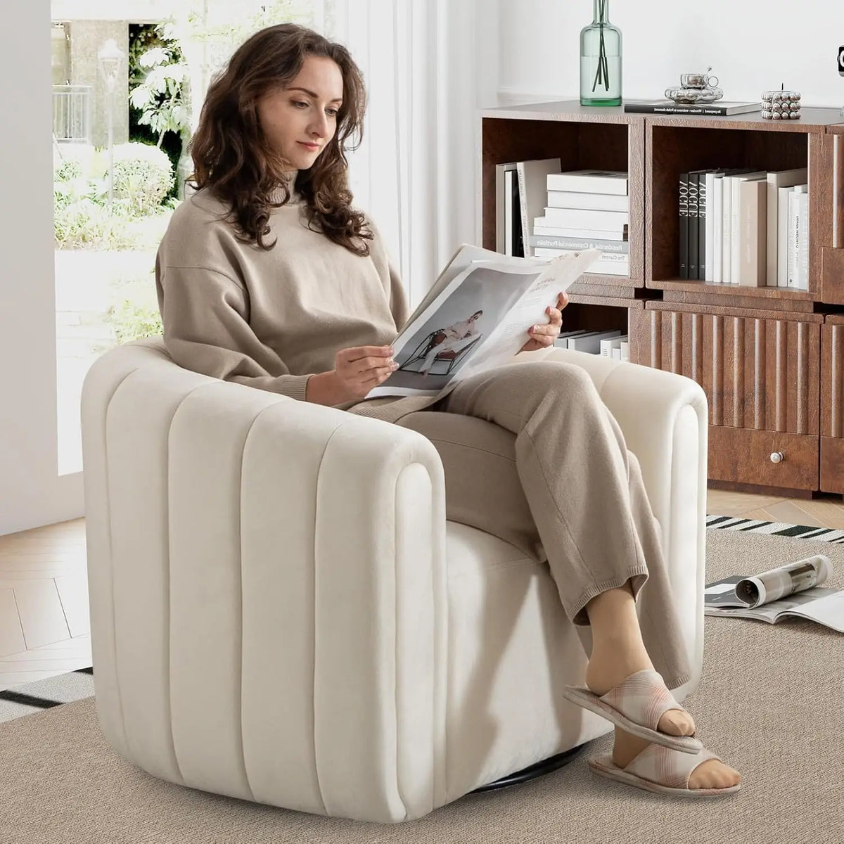 Swivel Barrel Chair Set of 2 with Plump Pillow, Comfy Round Armchair,, Customized
