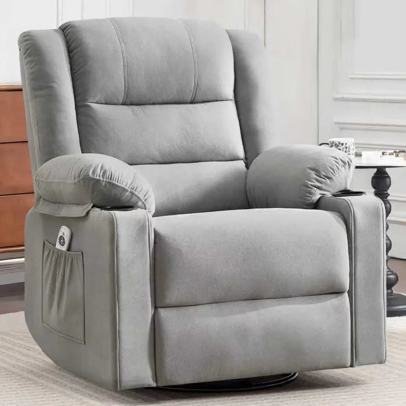Ketaiyou Rocker Swivel Recliner Chair for Adults, Overstuffed Large Manual Recliner Glider with Massage and Heat, Comfy Soft