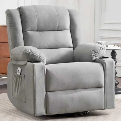 Ketaiyou Rocker Swivel Recliner Chair for Adults, Overstuffed Large Manual Recliner Glider with Massage and Heat, Comfy Soft