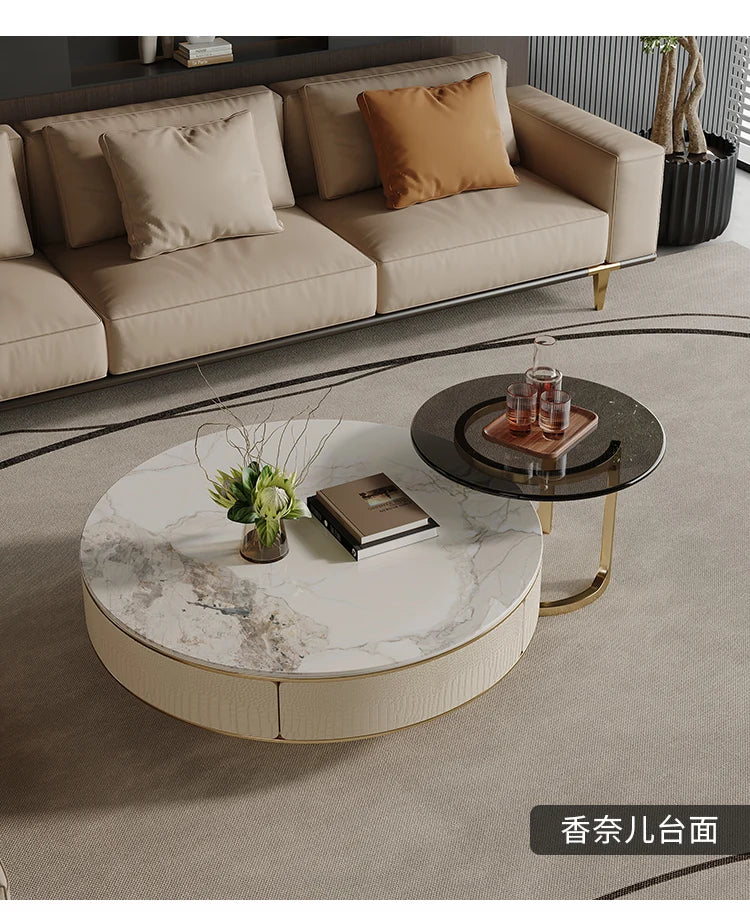 A163 Italian Light Luxury Stainless Steel round Living Room Home Coffee Table Modern Side Table