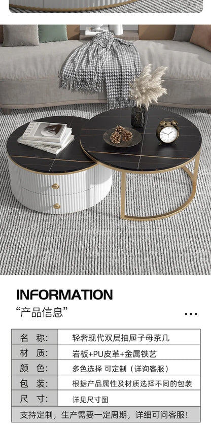 Rock slab coffee table round light luxury TV cabinet combination living room household marble size round