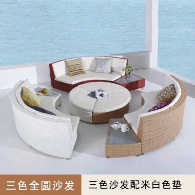 Outdoor circular rattan sofa chair, courtyard, outdoor rattan woven garden sofa combination