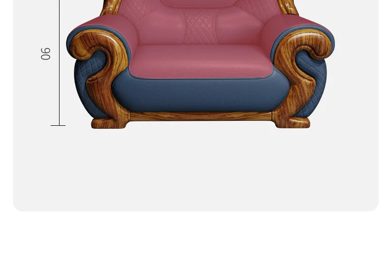 New Chinese ebony leather sofa combination first layer cowhide high-end villa living room modern solid wood sofa furniture