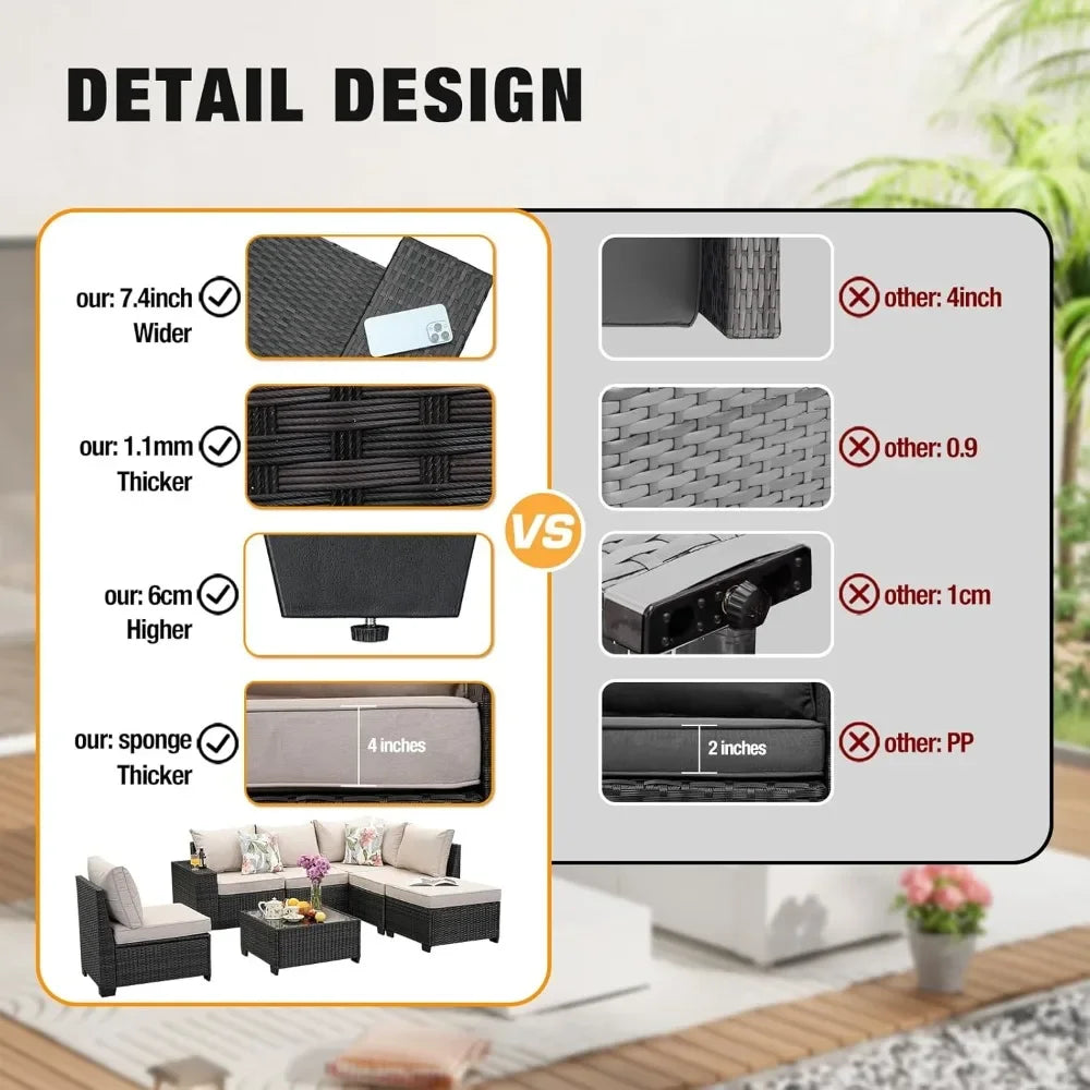 All-Weather Outdoor Wicker Sectional Patio Furniture Set with Cushions and Rattan Sofa for Conversation Area