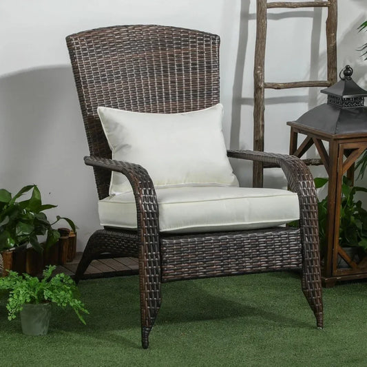 v Outdoor Chair, Rattan Fire Pit Chairs with Soft Cushions, Curved Backrest and Armrests, Outdoor Chair