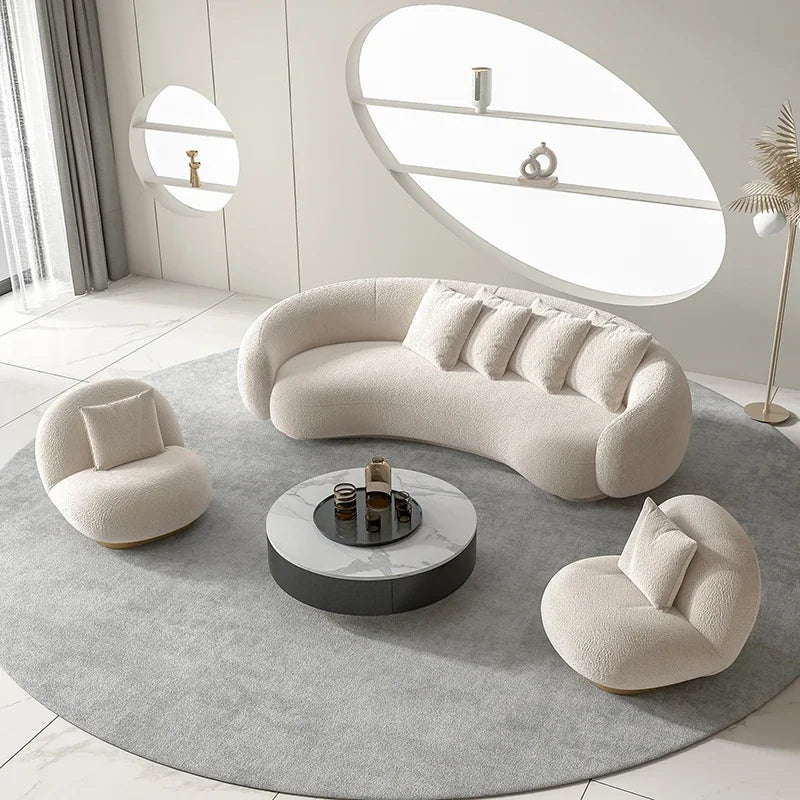 Arc-shaped sofa, small unit, internet celebrity, light luxury homestay villa, designer, lamb plush leather art sofa